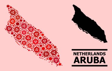 Aruba Adası Haritası - Covid Biyolojik Tehlike Enfeksiyon Simgeleri Mozaiği
