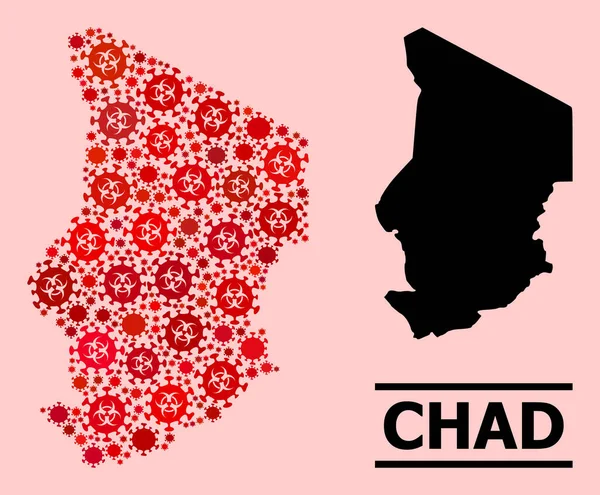 Mapa de Chad - Composición de Iconos de Infección por Biopeligros Covid — Vector de stock