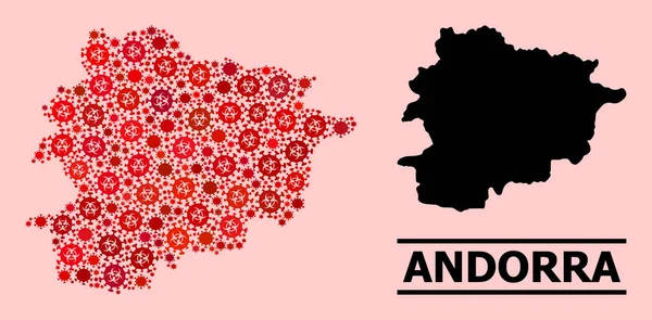 Mapa de Andorra - Mosaico con Covid-2019 Objetos de infección por riesgo biológico — Vector de stock