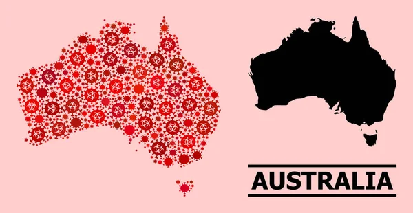 Carte de l'Australie - Composition avec les articles Covid-2019 sur les infections biologiques dangereuses — Image vectorielle