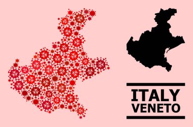 Veneto Bölgesi Haritası - Coronavirüs Biyolojik Tehlike Enfeksiyonu Simgeleri Kolajı