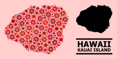Kauai Adasının Haritası - Covid Virüs Biyolojik Tehlike Elementleri ile Mozaik