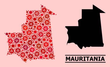 Moritanya Haritası - Covid Virüs Biyolojik Tehlike İkonları ile Mozaik