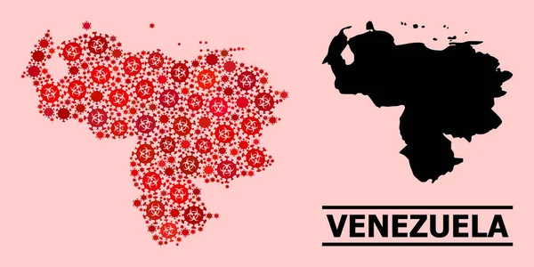 Carte du Venezuela - Composition avec des éléments d'infection à risque biologique Covid-2019 — Image vectorielle