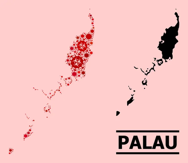 Kaart van Palau eilanden - Collage van Covid Virus Biologische gevaren Infectie Items — Stockvector