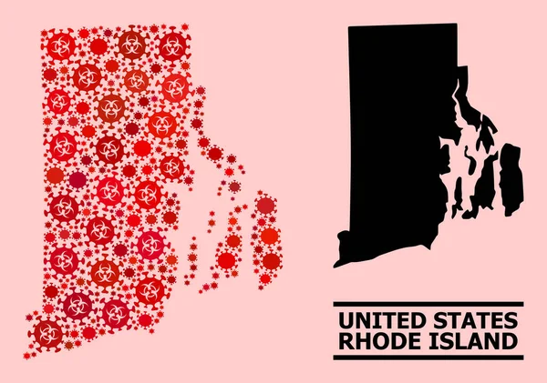 Mapa státu Rhode Island - Mozaika s infekčními předměty Covid Biohazard — Stockový vektor