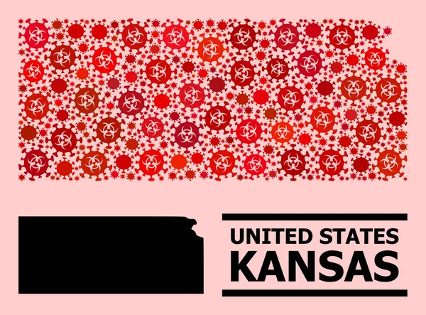 Mapa del estado de Kansas - Composición de los elementos biológicos de infección por el virus Covid — Vector de stock