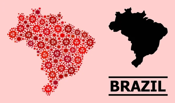 Mapa de Brasil - Composición de los iconos de infección por riesgo biológico Covid-2019 — Archivo Imágenes Vectoriales