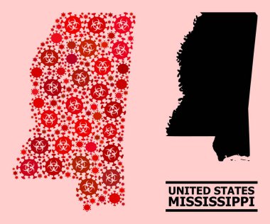 Mississippi Haritası - Covid Virüs Biyolojik Tehlike İkonları Mozaiği