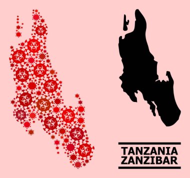 Zanzibar Adası Haritası - Covid Virüs Biyolojik Tehlike İkonları Kolajı