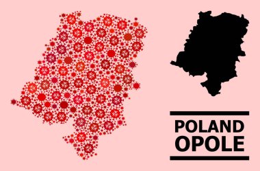 Opole Eyaleti Haritası - Covid-2019 Biyolojik Tehlike Enfeksiyon Simgeleri Mozaiği