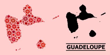 Guadeloupe Haritası- Covid-2019 Biyolojik Tehlike Enfeksiyon Simgeleri Mozaiği