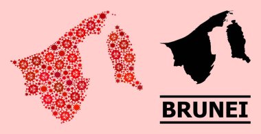 Brunei Haritası - Covid Virüs Biyolojik Tehlike Elementleri Mozaiği