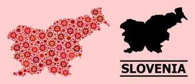 Slovenya Haritası - Covid Virüs Biyolojik Tehlike Enfeksiyonu Simgeli Mozaik