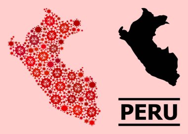 Peru Haritası - Covid-2019 Biyolojik Tehlike İkonaları Kolajı
