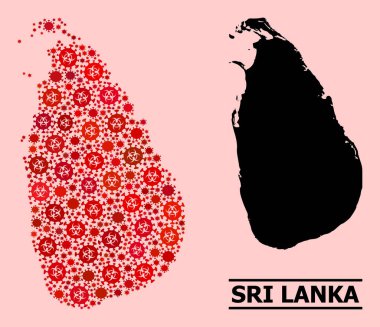 Sri Lanka Haritası - Covid Virüs Biyolojik Tehlike İkonları ile Mozaik