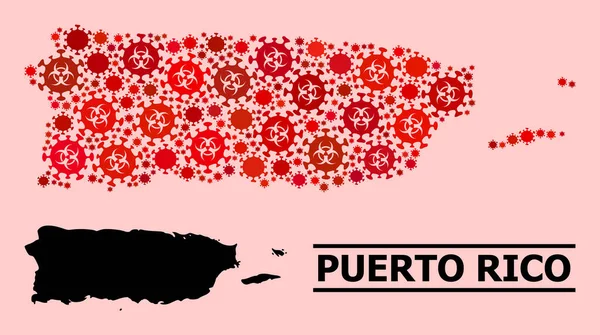 Mapa de Porto Rico - Composição de Ícones de Infecção por Risco Biológico Coronavirus —  Vetores de Stock