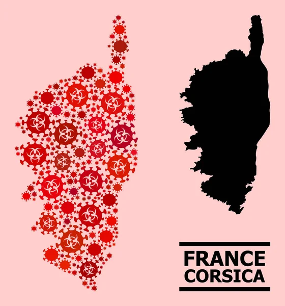 Mapa de Córcega - Mosaico de virus Covid Iconos de infección por riesgo biológico — Vector de stock