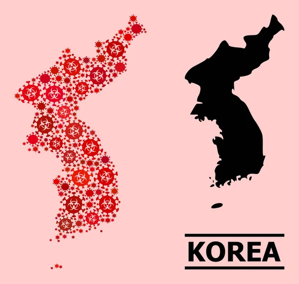 Mapa Koreje - Složení prvků nákazy Covid Biohazard — Stockový vektor
