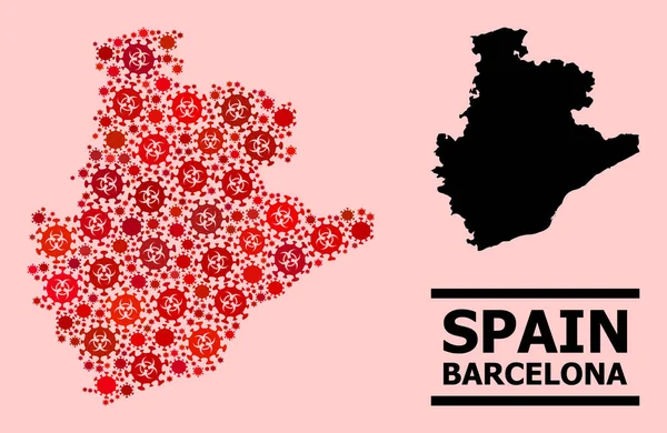 Mapa da Província de Barcelona - Composição com Coronavirus Biological Hazard Infection Elements — Vetor de Stock