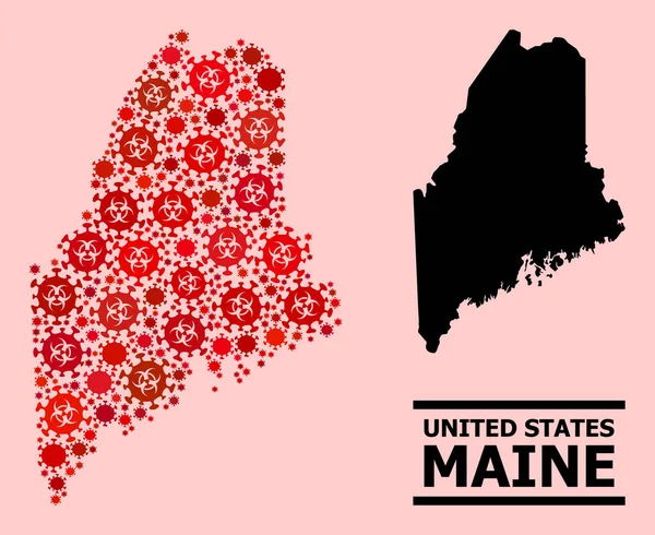 Karte des Bundesstaates Maine - Collage von Elementen der Biohazard-Infektion mit Coronavirus — Stockvektor