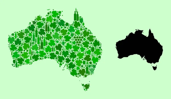Carte de l'Australie - Collage de vins et de raisins — Image vectorielle