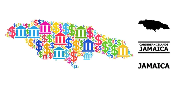 Jamaika 'nın Vector Mozaik Bankacılık ve Ticaret Haritası