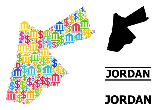 Carte vectorielle en mosaïque de Jordanie des postes bancaires et commerciaux — Image vectorielle
