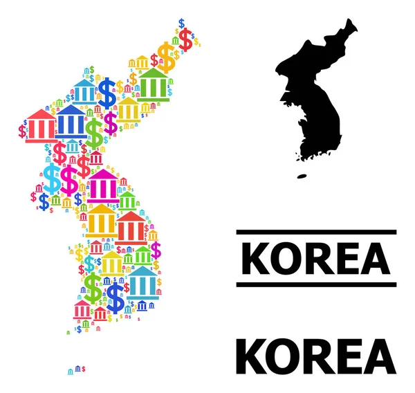 Vektor Mosaik Karta över Korea av finansiella och pengar delar — Stock vektor