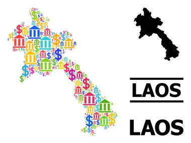 Banka ve Dolar Simgeleri Laos Vektör Kolajı Haritası