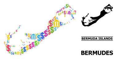 Bermuda Finansal ve Ticari Parçacıklar Adaları Vektör Mozaik Haritası