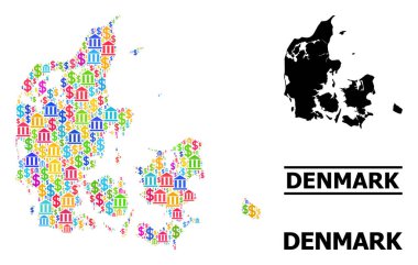 Danimarka Mali ve İş Parçacıkları Vektör Kolajı Haritası