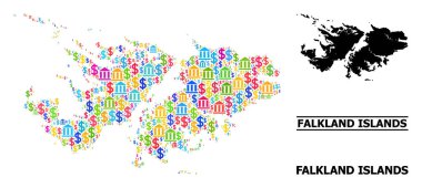 Falkland Adaları 'nın Banka ve İş Parçalarının Vektör Mozaik Haritası