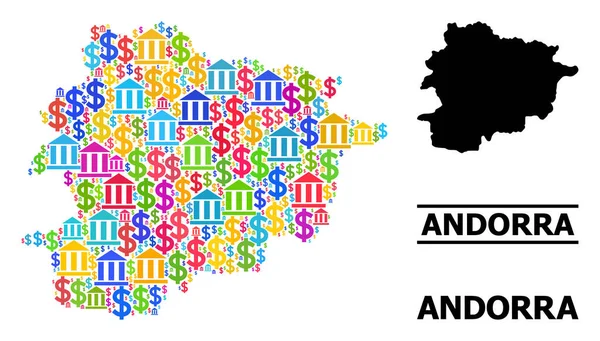 Vector Collage Mapa de Andorra de Partes Bancarias y Comerciales — Vector de stock