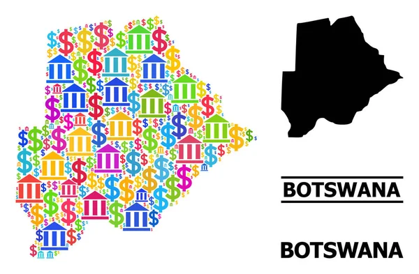 Carte vectorielle de collection du Botswana des icônes bancaires et monétaires — Image vectorielle