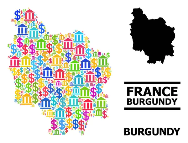 Vektor Collage Karta över Bourgogne provinsen finansiella och dollar ikoner — Stock vektor
