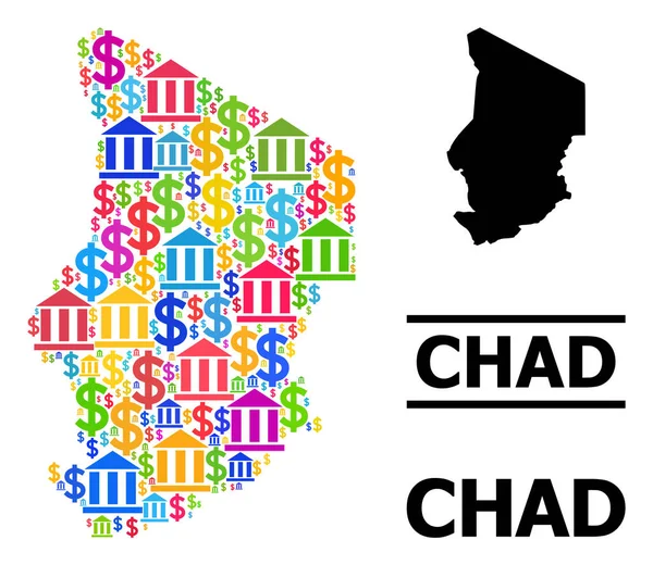 Vector Mosaic Mapa de Chad de Artículos Bancarios y Comerciales — Vector de stock