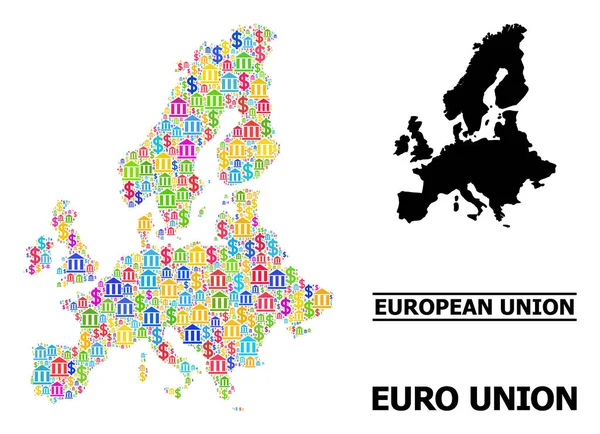 Vektorcollage-Karte der Euro-Finanz- und Handelsunion — Stockvektor