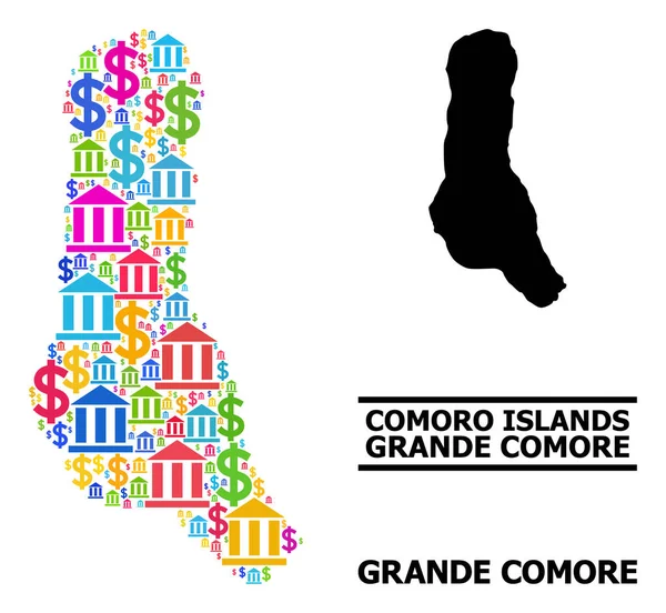 Vector Collage Carte de Grande Comore Île de Bank and Commerce Icônes — Image vectorielle