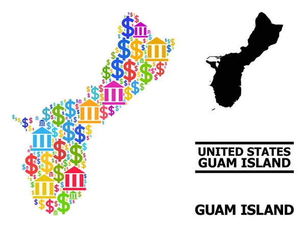 Vector Collage Mapa de Guam Isla de Banco y Comercio Artículos — Vector de stock