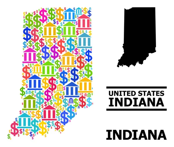Vector Collage Map of Indiana State of Financial and Business Parts — 스톡 벡터