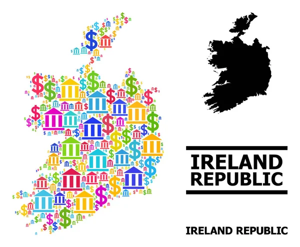 Vector Collage Map of Ireland Republic of Financial and Commerce Particles — Διανυσματικό Αρχείο