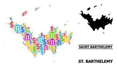 Banka ve Dolar Parçacıkları Aziz Barthelemy Vektör Kolajı Haritası