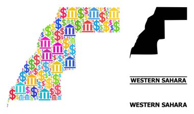 Batı Sahra Bankacılık ve Ticari Ögeler Vektör Mozaik Haritası