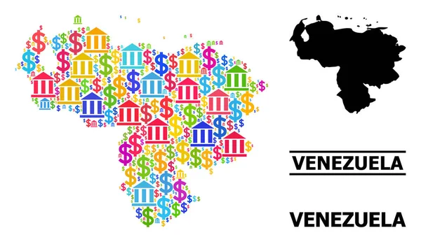 Vector Collage Mapa de Venezuela de Artículos Financieros y Empresariales — Vector de stock