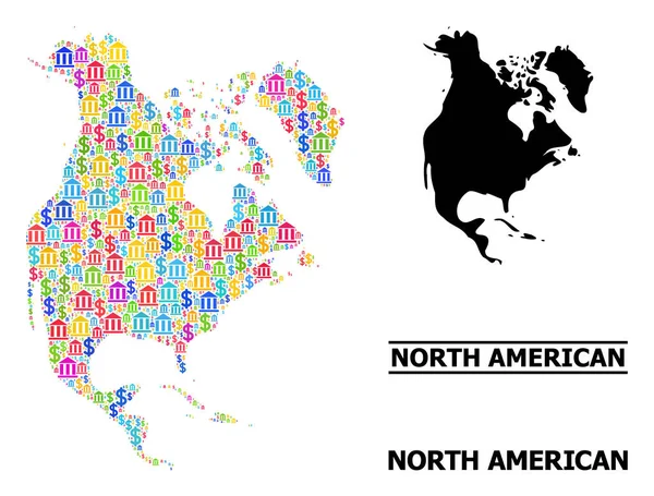 Wektor Collage Mapa Ameryki Północnej części finansowych i pieniężnych — Wektor stockowy
