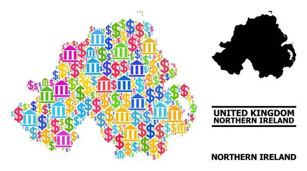 Vector Collage Mapa de Irlanda del Norte del Banco y el Comercio Artículos — Archivo Imágenes Vectoriales