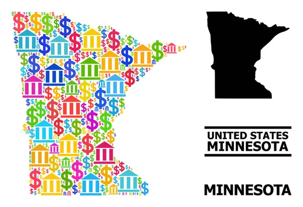 Mappa del mosaico vettoriale di Minnesota Stato delle Finanze e delle Particelle Business — Vettoriale Stock