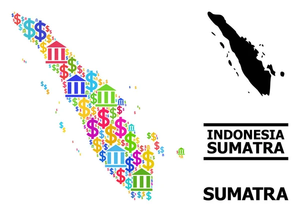 Sumatra Bankacılık ve İş Malzemeleri Adasının Vektör Mozaik Haritası — Stok Vektör