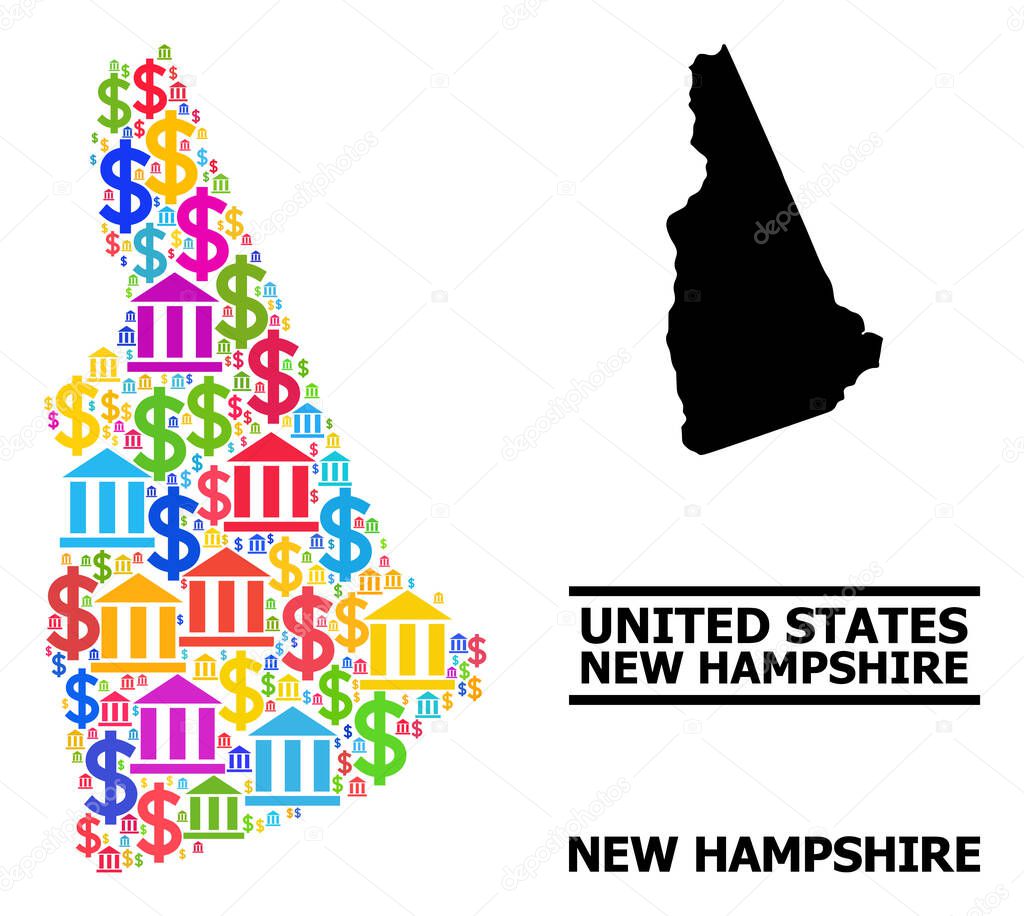 Mapa de mosaico vectorial del estado de New Hampshire de productos